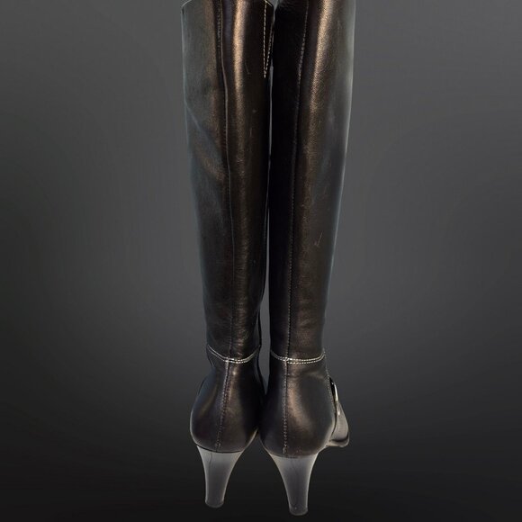 Y2K Knee High Tall Boots Size 9.5 Black Leather Buckle Stiletto Heels EUR 40 - Picture 8 of 11